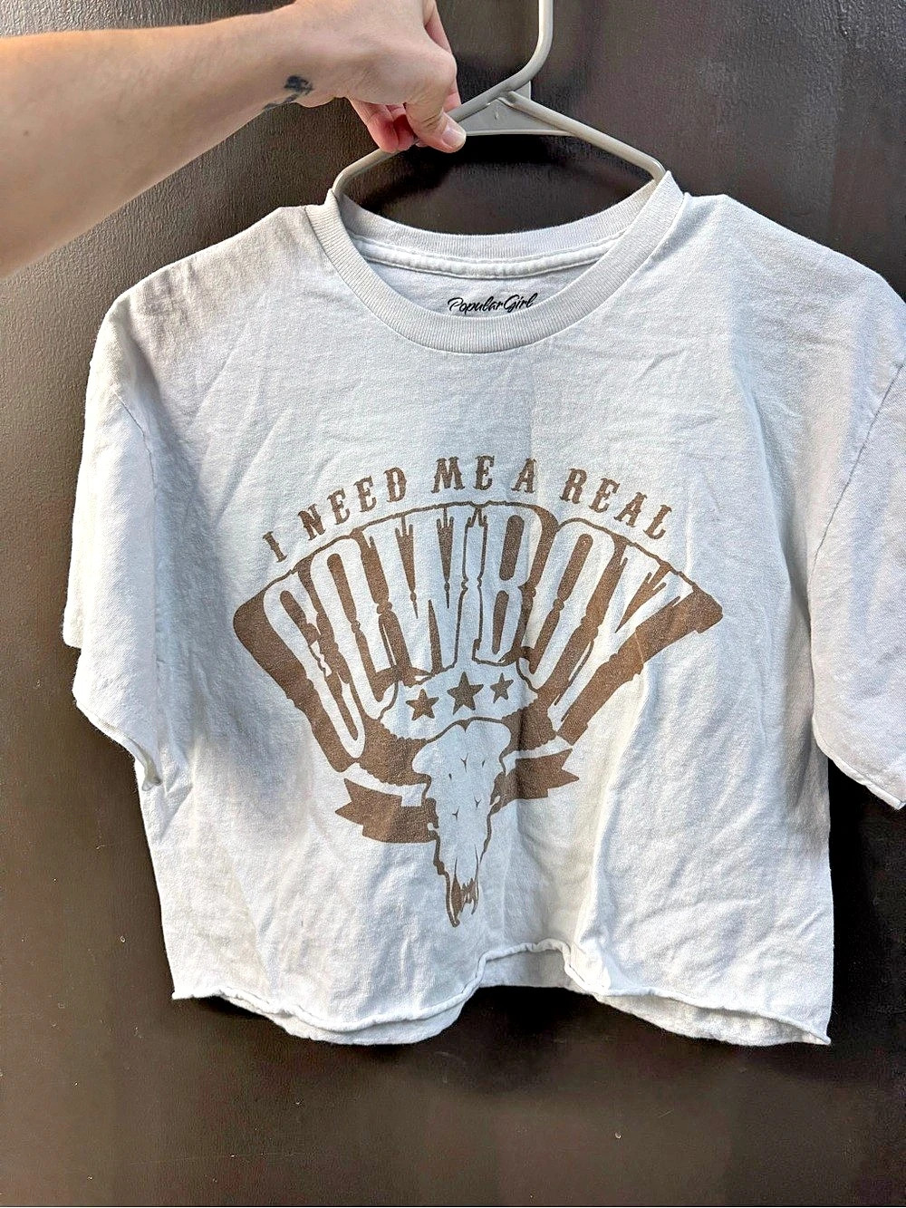 100% cotton Popular Girl Graphic Cropped Tee in White & Brown Size Medium